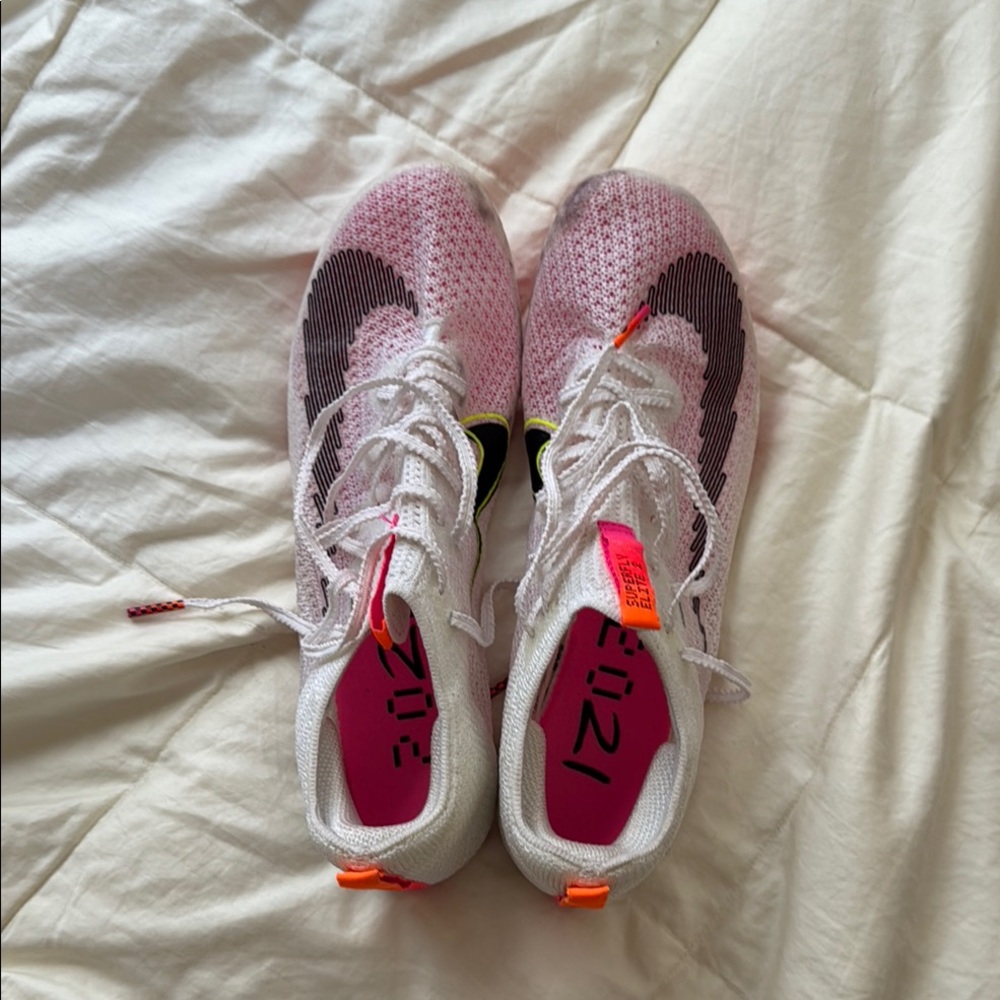 Nike Pink and White Superfly Elite 2 spike with Mesh Upper
